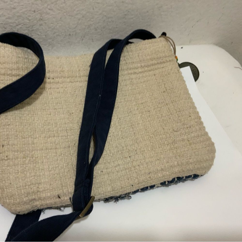 Catori "Boho" 100% Cotton Blue Denim/Beige Woven Rag Rug Crossbody/Shoulder Bag - Picture 4 of 11